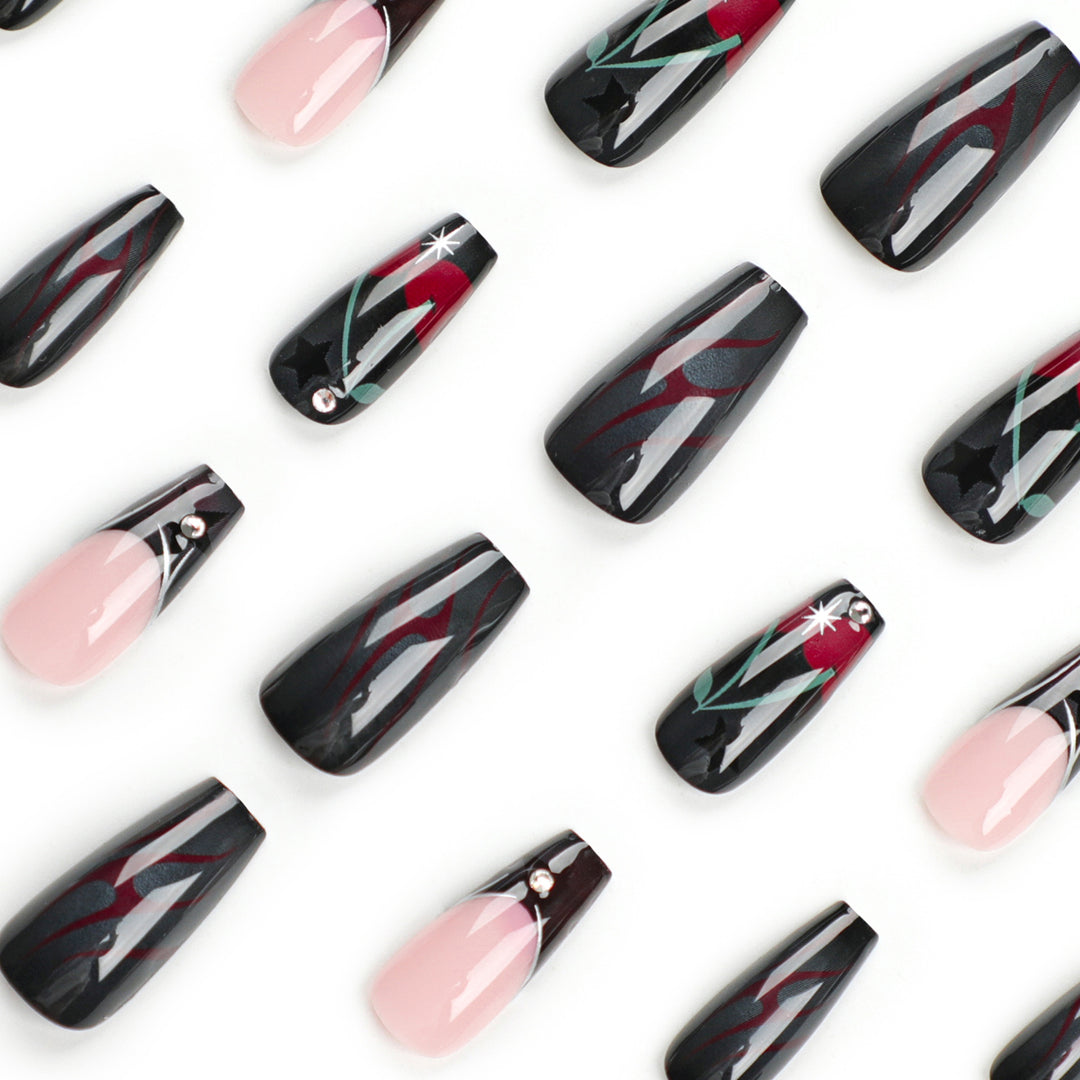 Artful nail art with elegant glitter accents and floral design Kalsten
