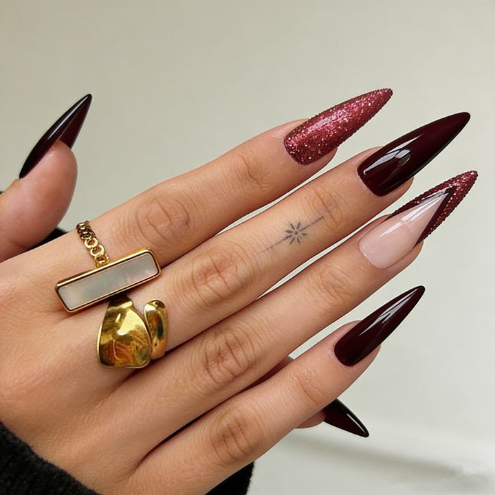 Elegant Stiletto Press-On Nail Set with Glitter Accents