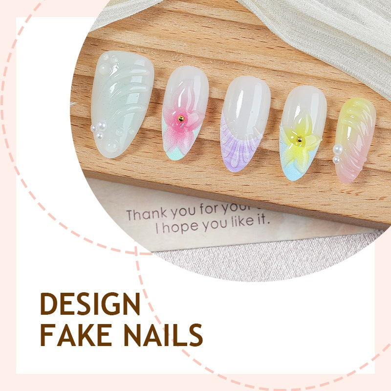 Nail set with colorful floral design and glitter accents Kalsten