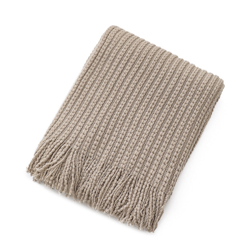 Textured Fringe Knit Throw Blanket Kalsten