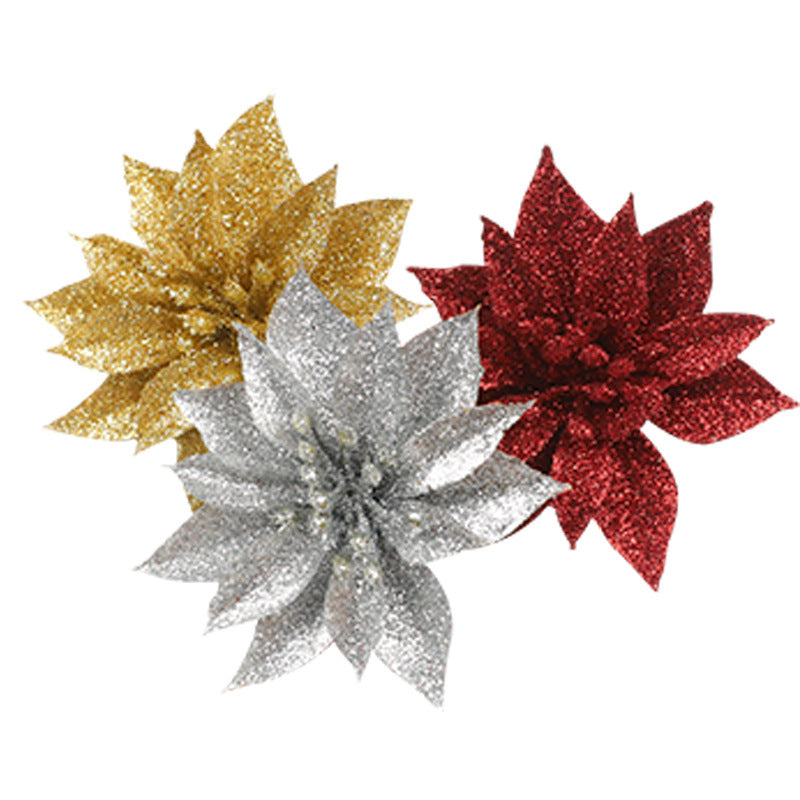 Glittering Poinsettia Flower Ornaments Kalsten