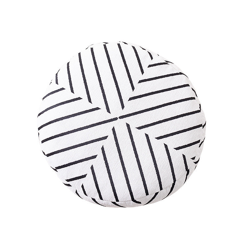 Round decorative seat cushion with floral jacquard structure