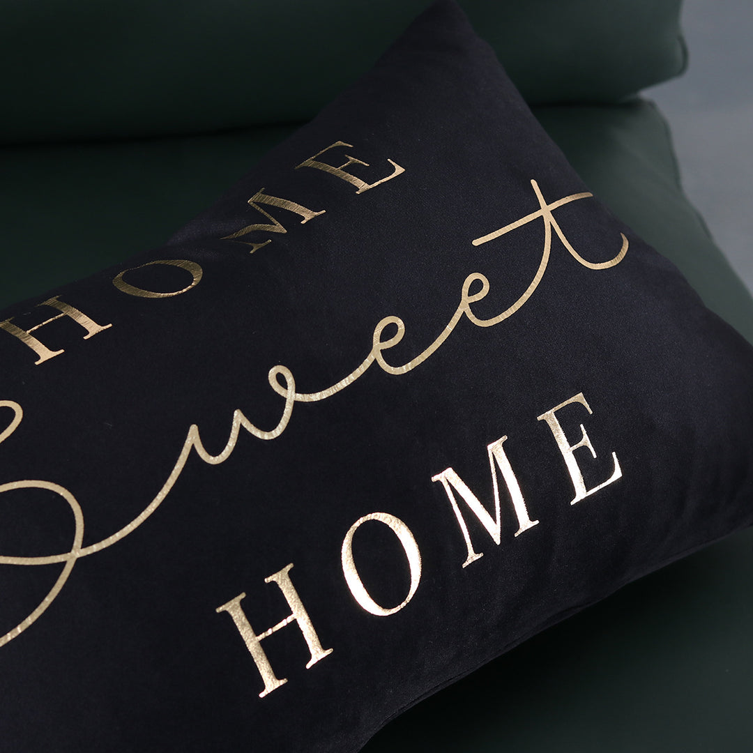 Plush Velvet Rectangular Lumbar Accent Pillow with Metallic Script Embroidery and Hidden Zip