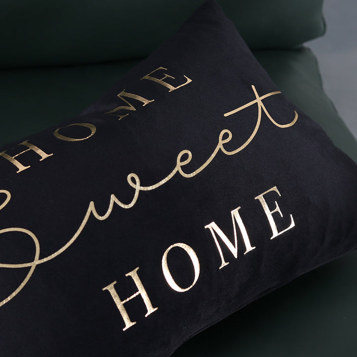 Plush Velvet Rectangular Lumbar Accent Pillow with Metallic Script Embroidery and Hidden Zip