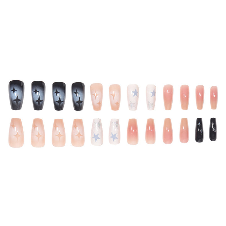 Artistic Press-On Nail Set with Star and Glitter Accents Kalsten
