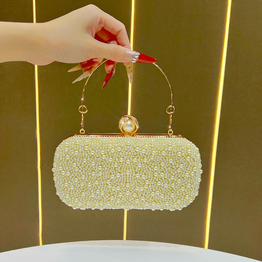 Decorative Pearl Clutch with Gold Accents
