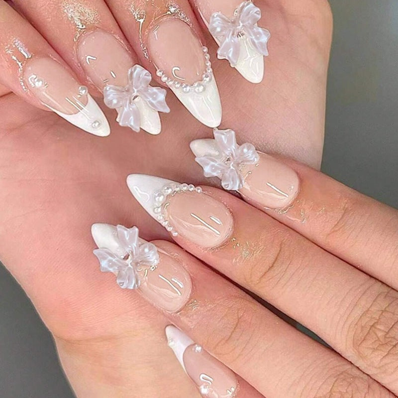 Creative nail art set with elegant bows and pearl elements Kalsten