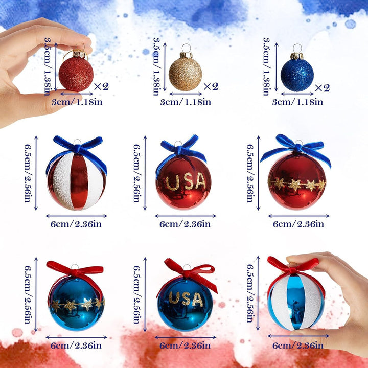 Unisex nan patriotic Christmas ball set with glitter and mirror surfaces as well as bow suspension Kalsten