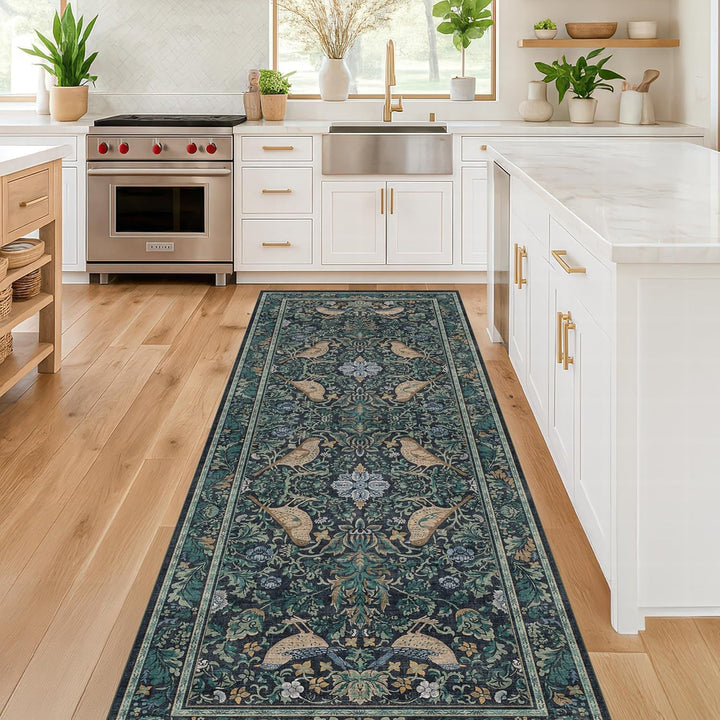 Ornate Floral Design Kitchen Runner Mat