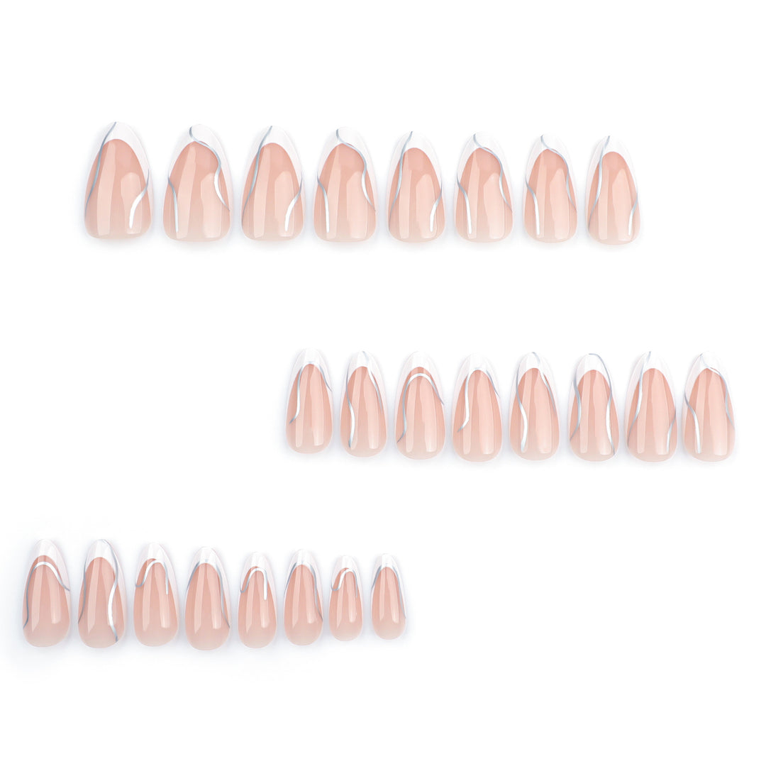 Elegant artificial nails with fine wave and glitter motifs Kalsten
