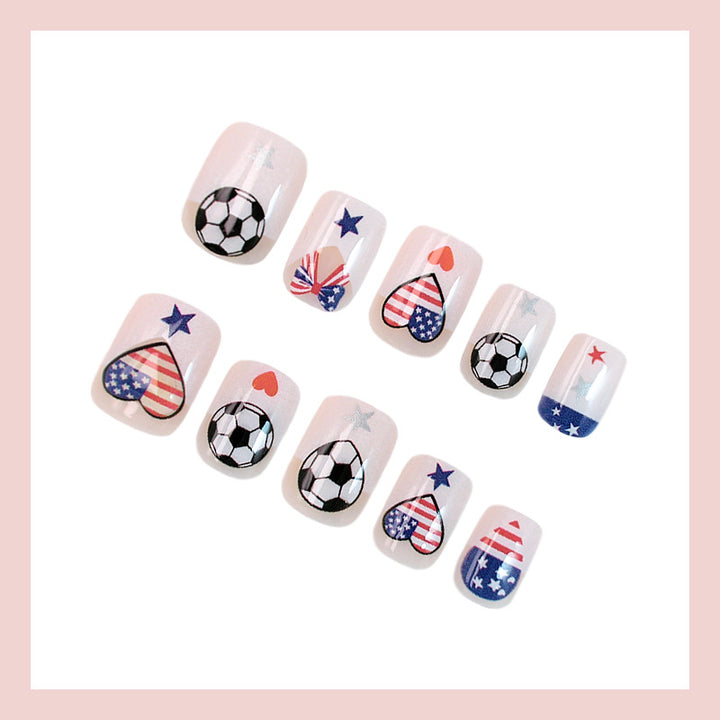 Artificial nail set with creative football and heart designs Kalsten
