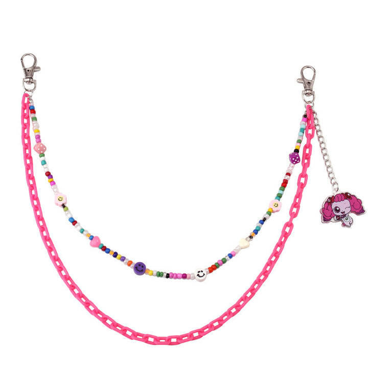 Fashionable chain belt with colorful beads and charm pendants Kalsten