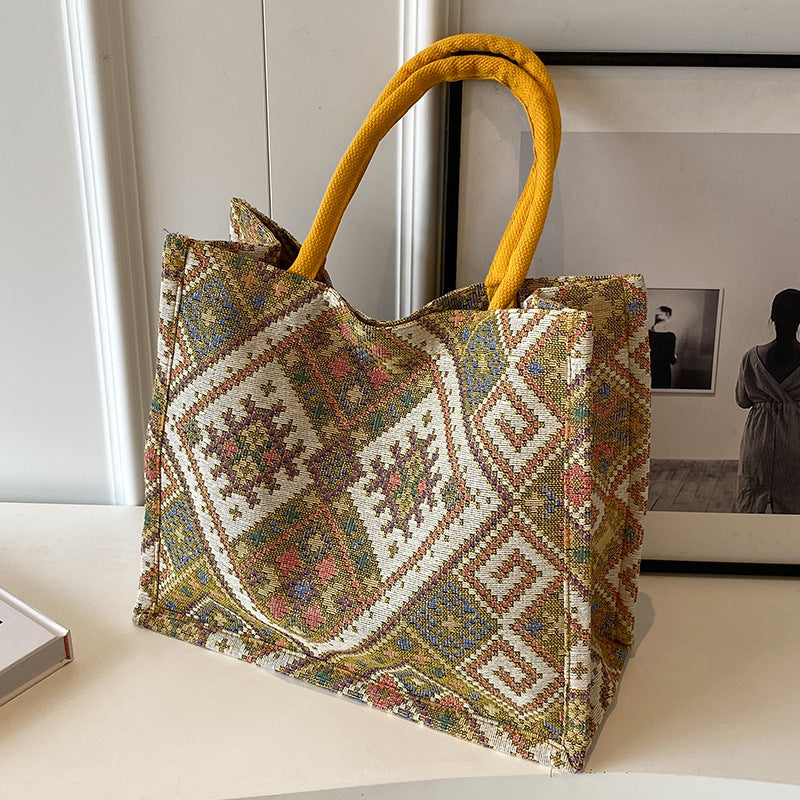 Ethnic Print Canvas Tote Bag