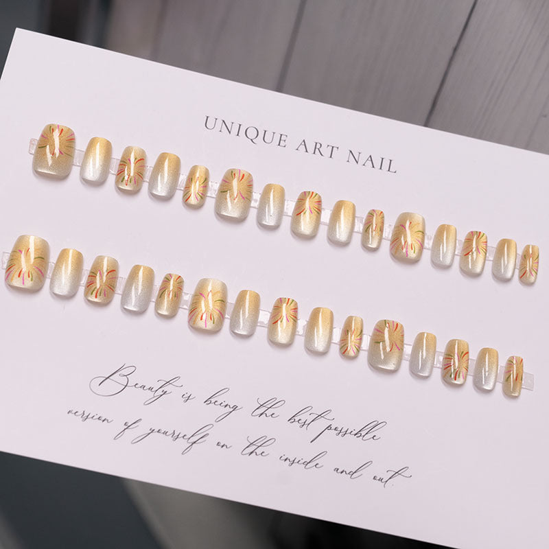 Decorative Press-On Nail Set with Floral Design
