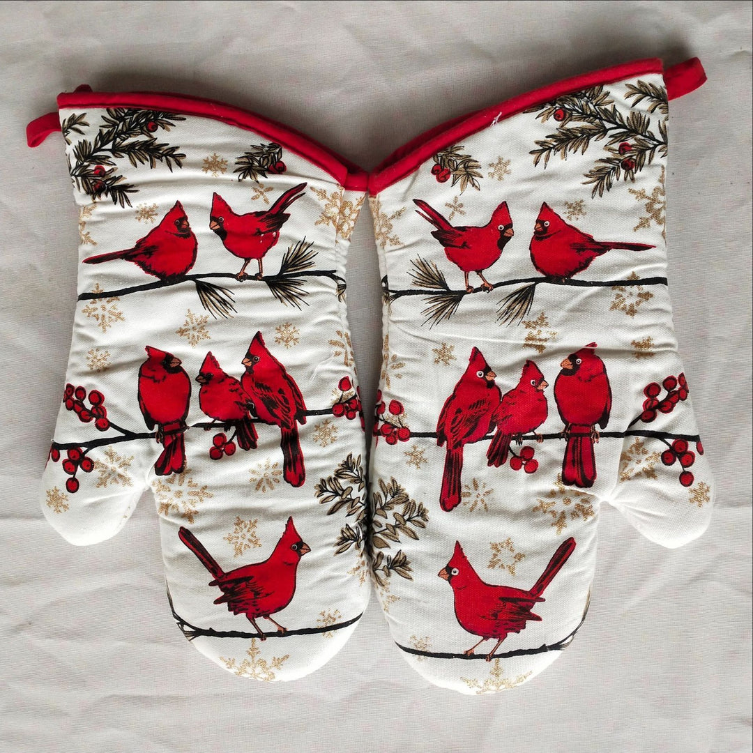 Insulated Double Oven Mitt Pair With Quilted Heat-Resistant Lining And Hanging Loop