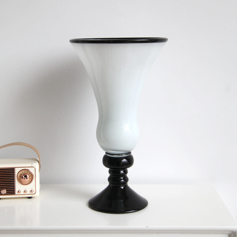 Handblown Fluted Pedestal Art Glass Trumpet Vase Kalsten