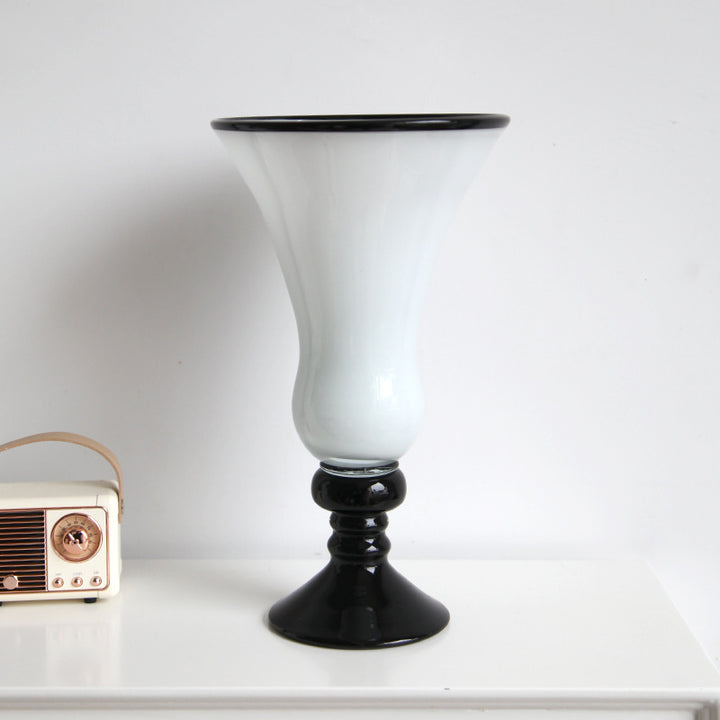 Handblown Fluted Pedestal Art Glass Trumpet Vase Kalsten