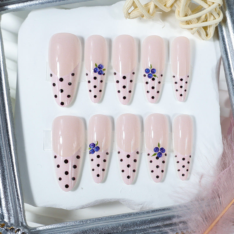 Acrylic nail set with stylish dots and floral embellishments Kalsten