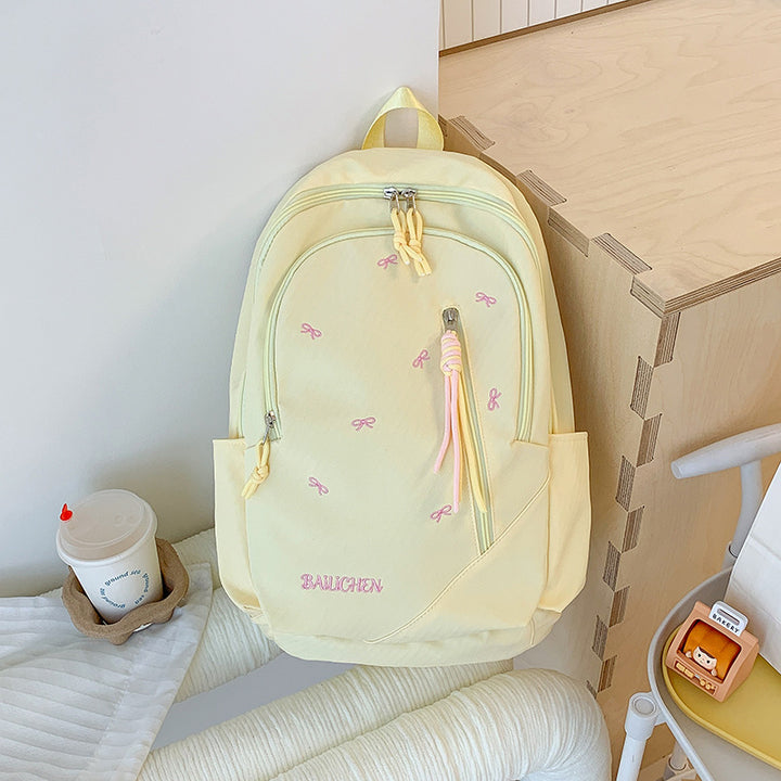 Stylish Embroidered Bow-Accent Casual Backpack Kalsten