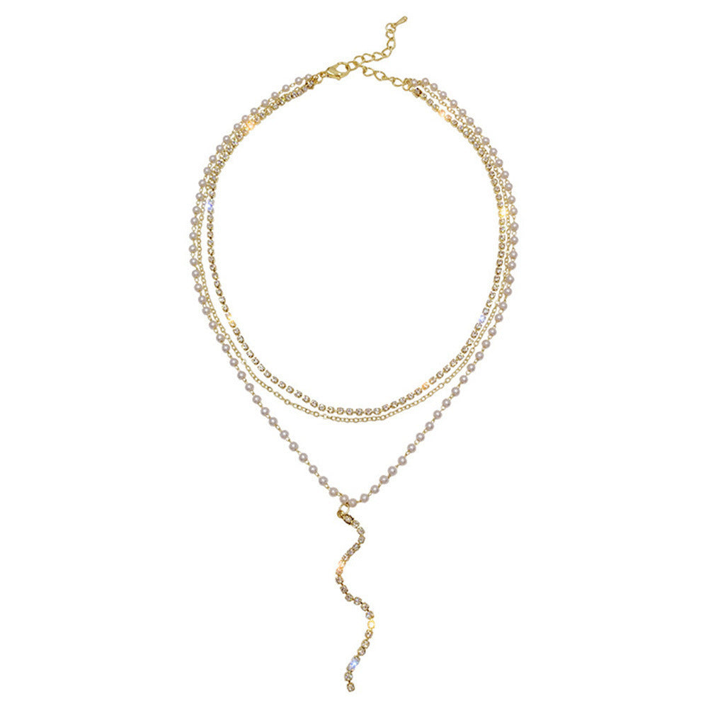 Layered Crystal and Pearl Necklace Kalsten