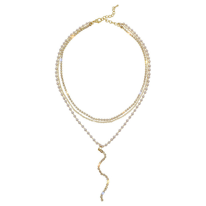 Layered Crystal and Pearl Necklace Kalsten