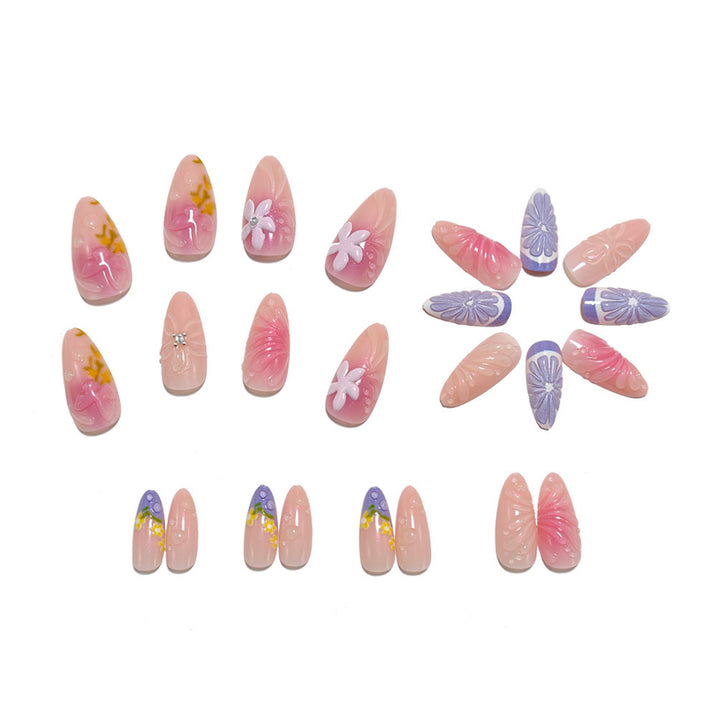 Artificial nail set with floral design and 3D effects Kalsten