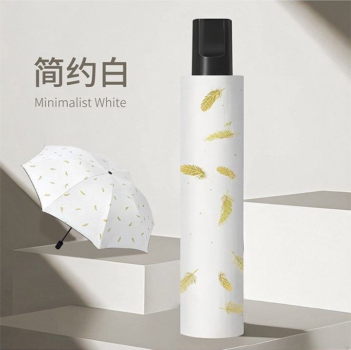 Women's Foldable Elegant Umbrella with Artistic Feather Design Kalsten