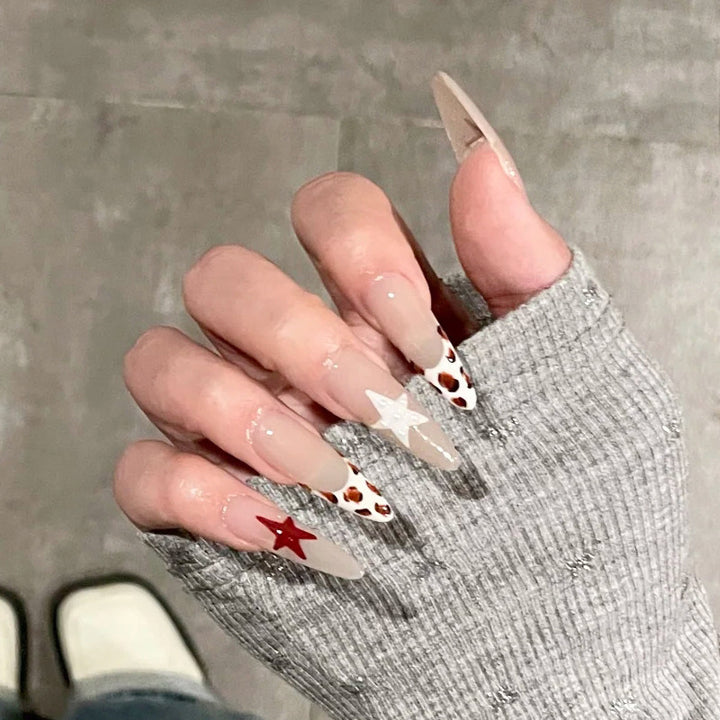 Artistic Stiletto Press-On Nails with Star and Animal Patterns Kalsten