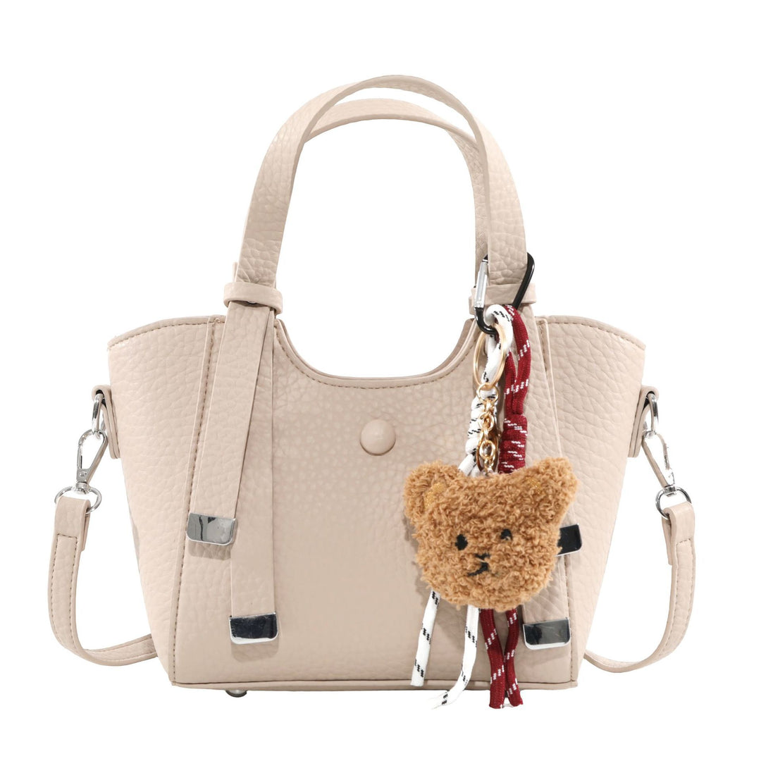 Textured Mini Tote Handbag with Charming Bear Keychain