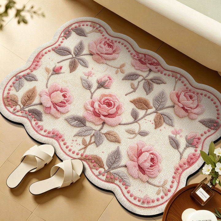 Floral Embroidered Bath Mat