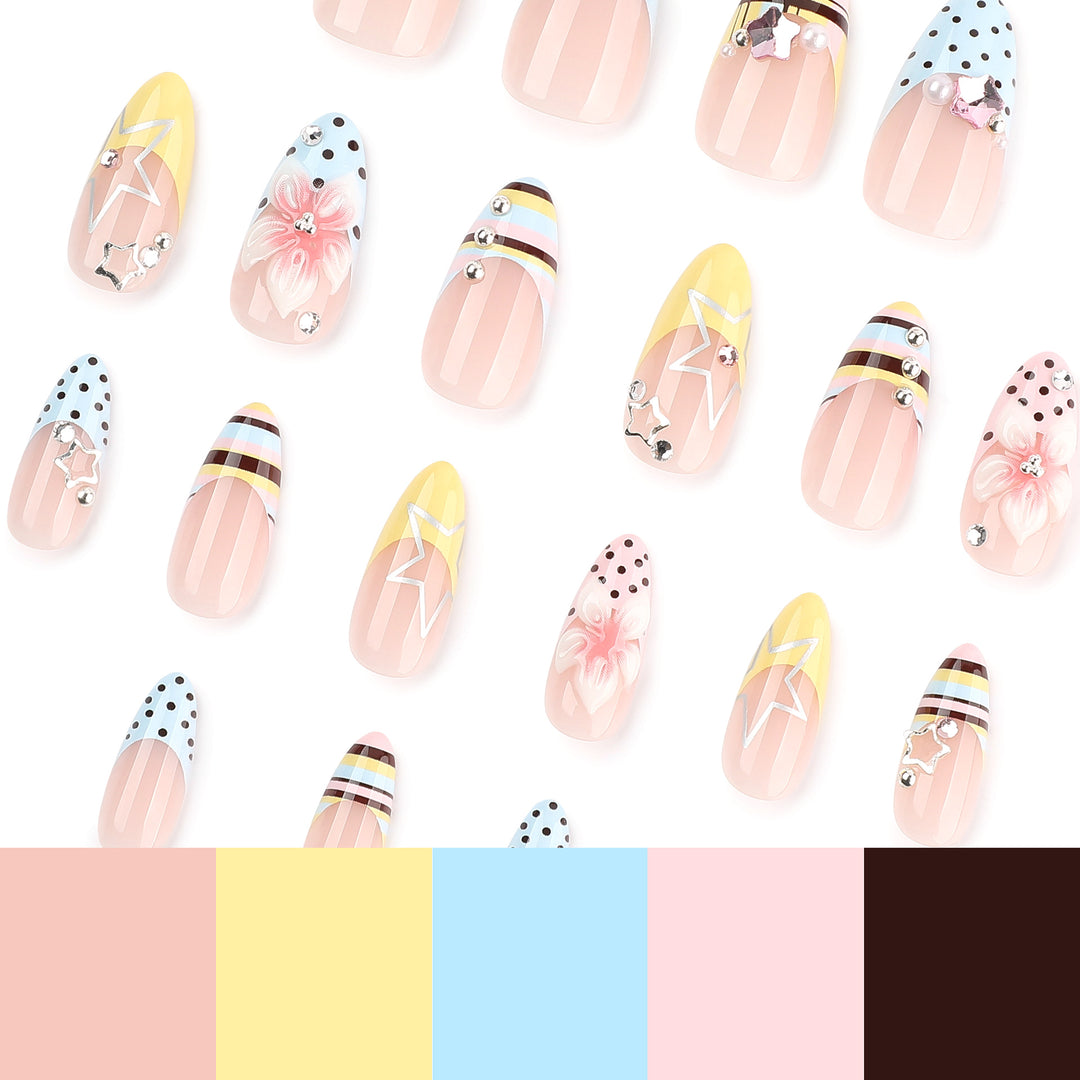 Creative nail designs with floral accents and glitter Kalsten