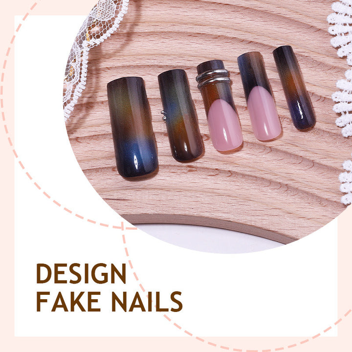 Artificial nail set with elegant gradient and decorative accents Kalsten
