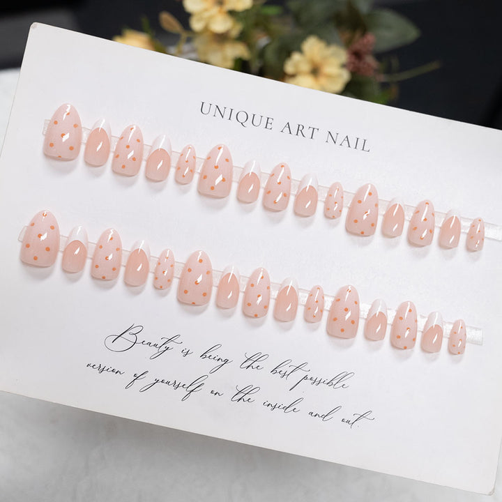 Decorative Press-On Nail Art with French Tip and Dot Design