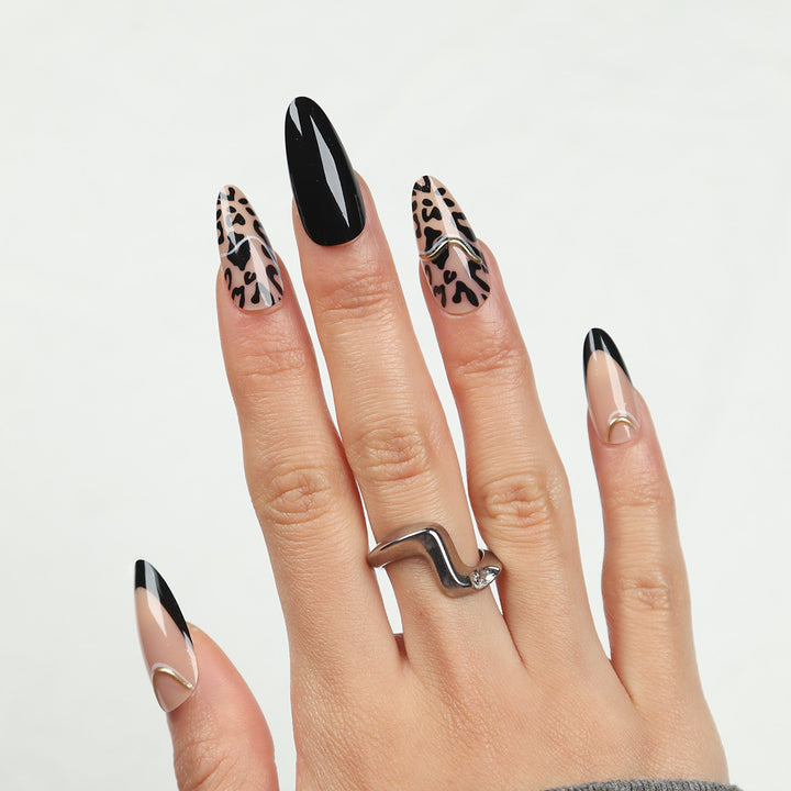 Artistic Stiletto Nail Extensions with Animal Print Design Kalsten