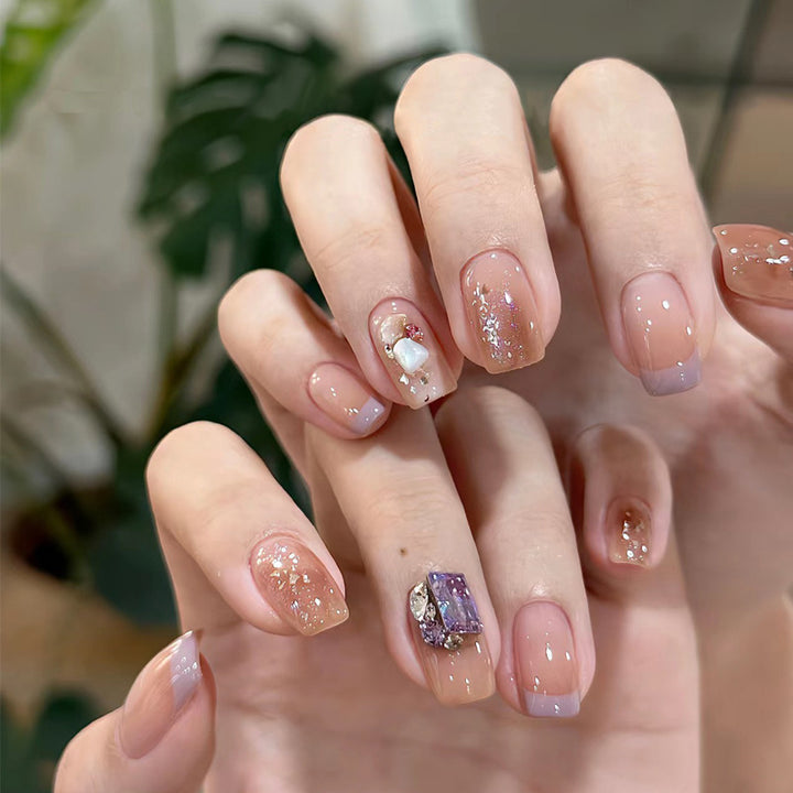 Elegant Press-On Nail Set with Artistic Glitter and Decorative Accents Kalsten