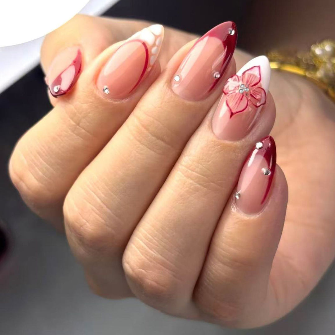Artificial nails with floral and glittering accents Kalsten