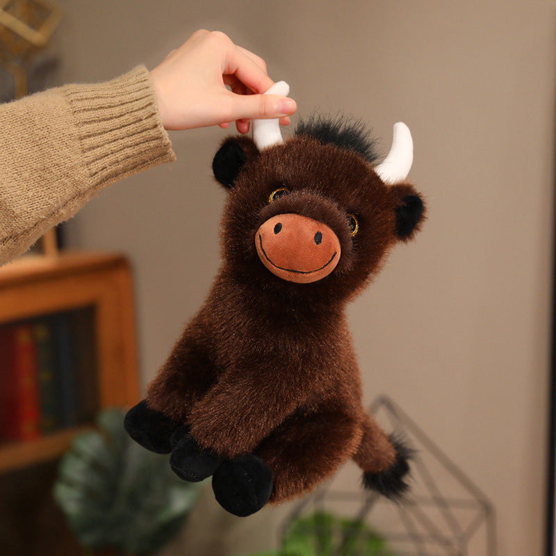 Sitting Plush Bull Decorative Soft Toy with Embroidered Snout, Horns & Soft Faux-Fur Kalsten