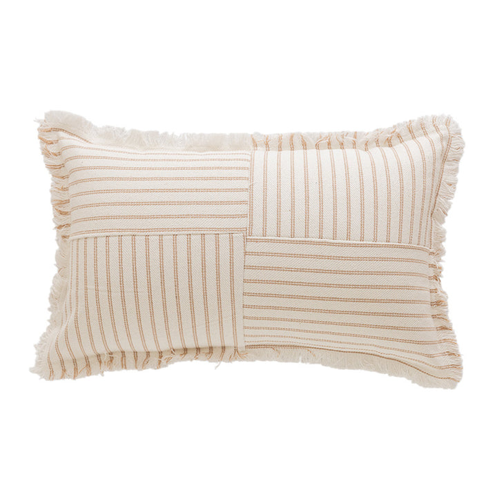 Decorative Rectangular Striped Patchwork Throw Pillow with Fringed Edges