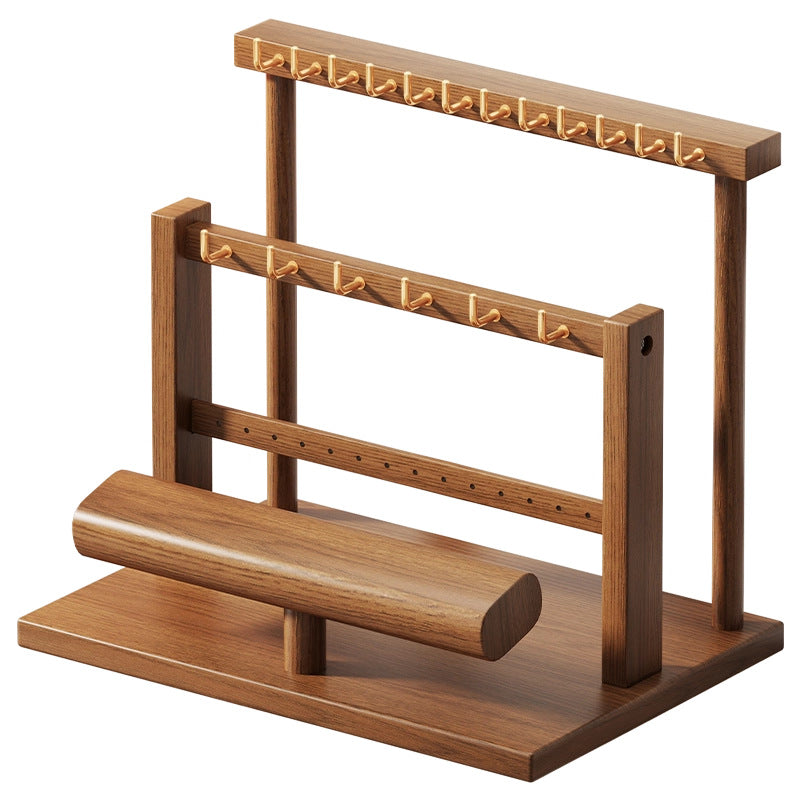 Multi Level Wooden Jewelry Display and Organizer Stand with Felt Lined Tray