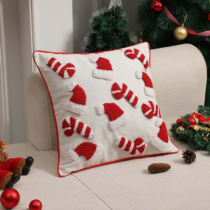 Square cushion cover with hand-tufted candy appliqués made of cotton-linen blend Kalsten