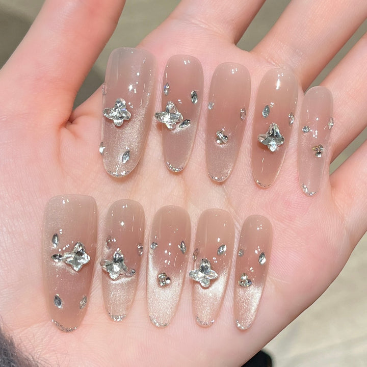 Elegant Press-On Nail Extensions with Crystal Accents Kalsten