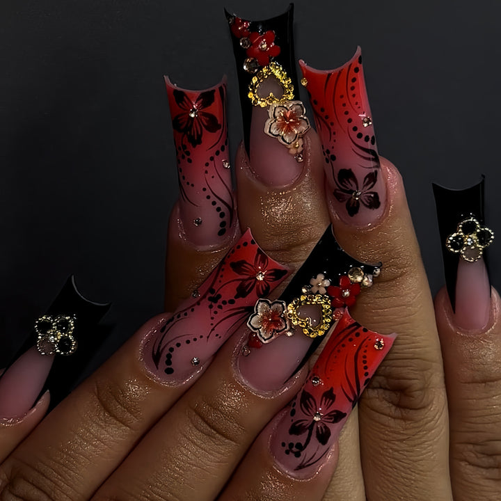 Decorative Floral Design Press-On Nails Kalsten