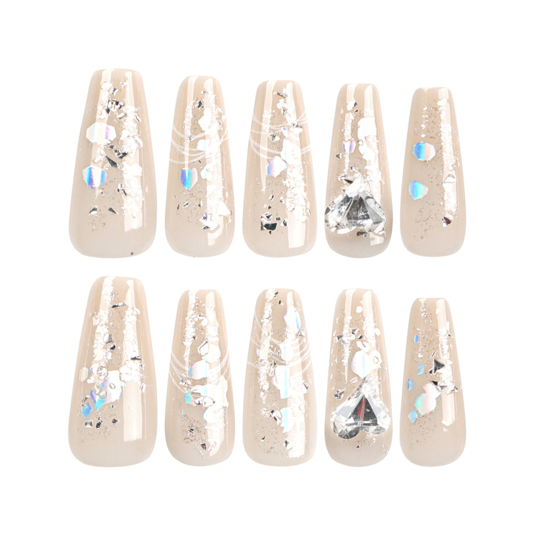 Elegant nail extensions with glitter and flower design Kalsten