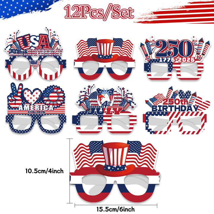 Unisex nan patriotic party glasses made of sturdy cardboard with USA flag design and fireworks toppers Kalsten
