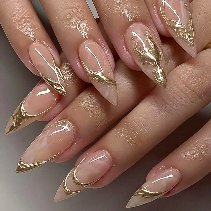 Elegant Stiletto Press-On Nail Art with Gold Accents Kalsten