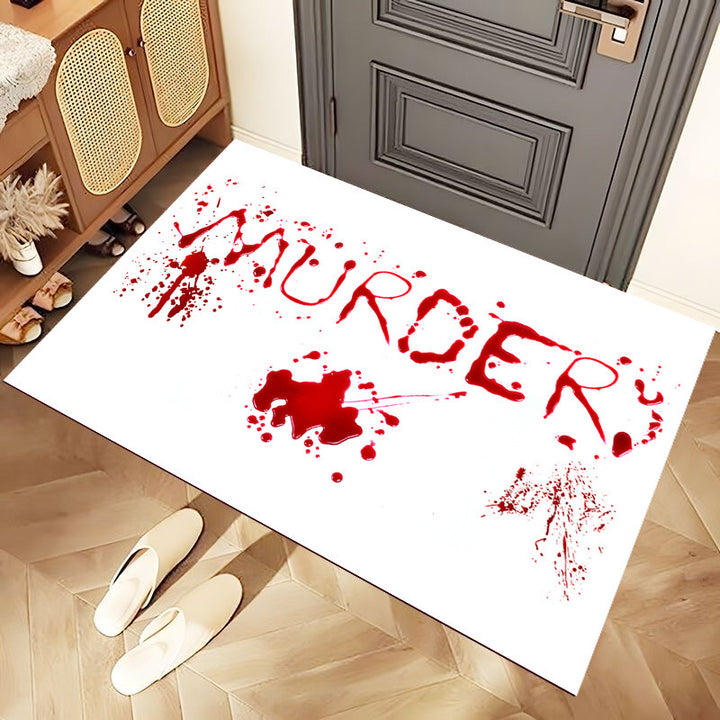 Novelty Horror-Themed Absorbent Door Mat With Bloody Handprint Design And Non-Slip Backing