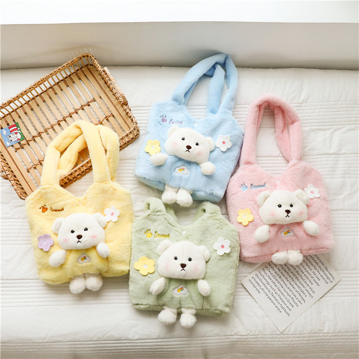 Plush Shoulder Bag with Cute Bear Design Kalsten