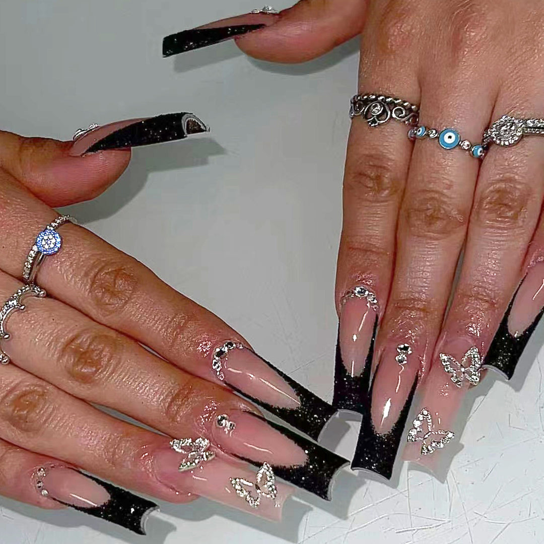 Decorative Stiletto Nail Extensions with Rhinestone Accents Kalsten