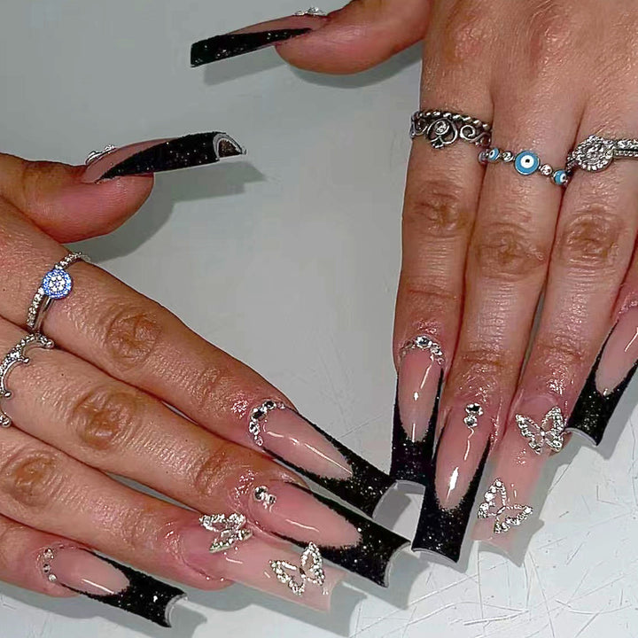 Decorative Stiletto Nail Extensions with Rhinestone Accents Kalsten