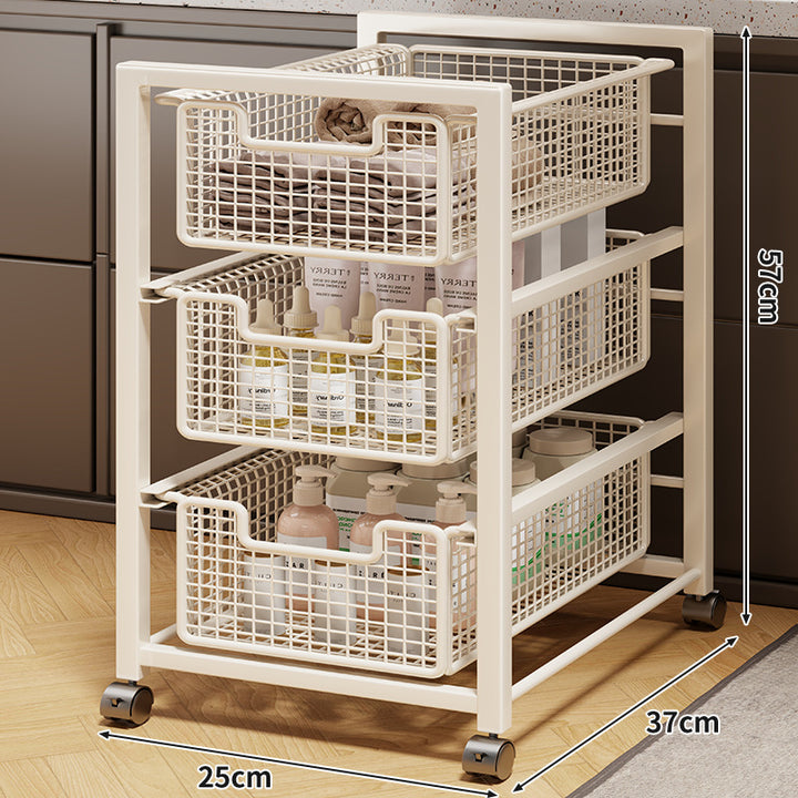 Under-Cabinet Sliding Three-Tier Mesh Basket Organizer with Removable Bins